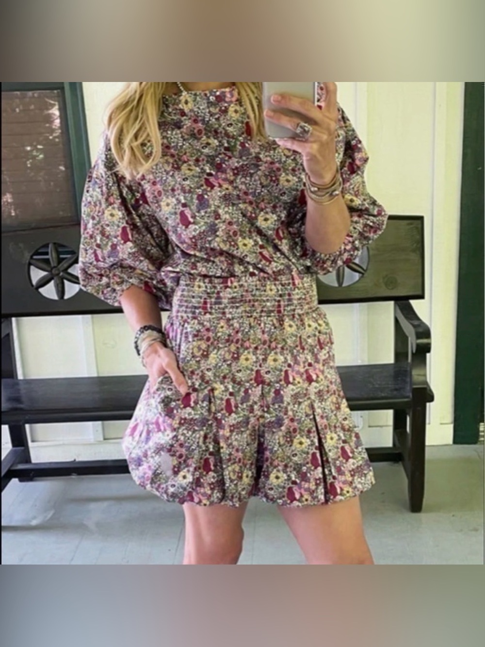 BURU Smocked Liberty Floral Mini Skirt